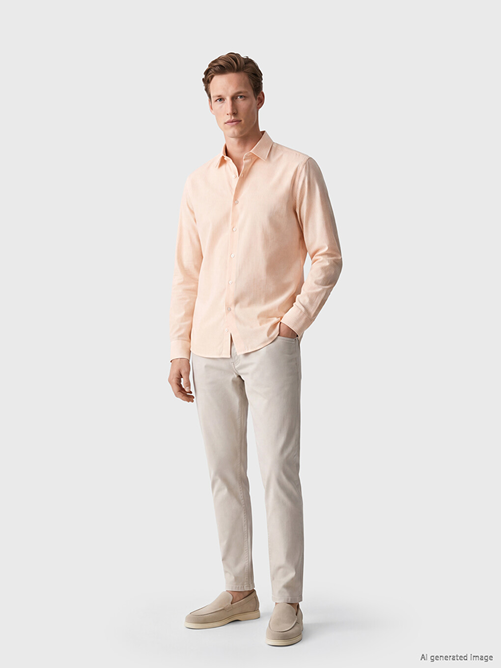 Pembe Regular Fit Çizgili Erkek Dokulu Gömlek-2