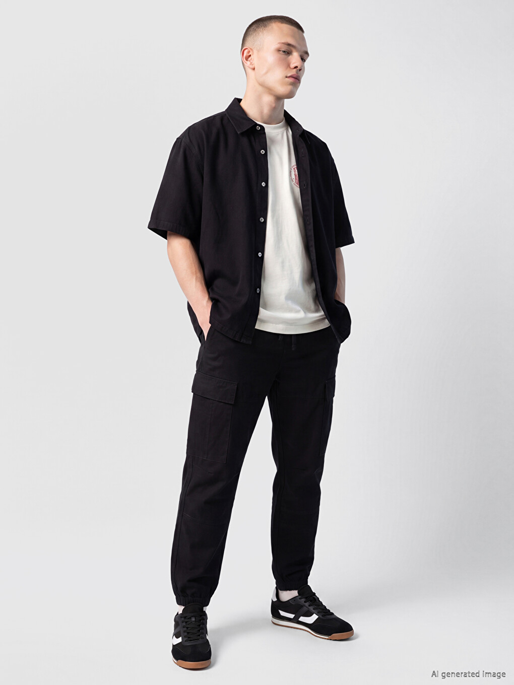Siyah Regular Fit Poplin Erkek Jogger Pantolon