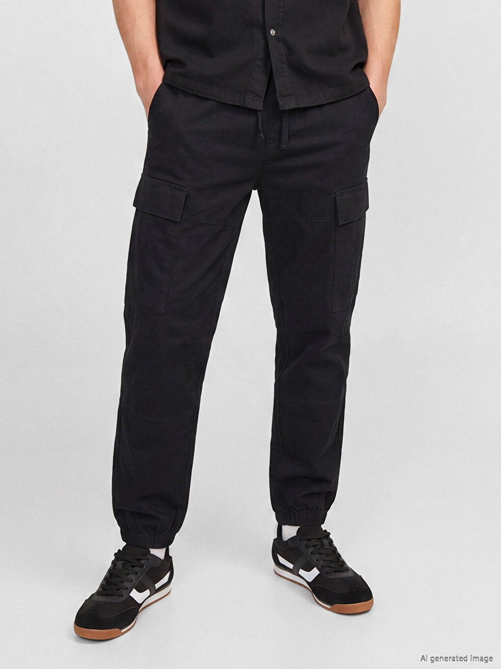 Siyah Regular Fit Poplin Erkek Jogger Pantolon-1