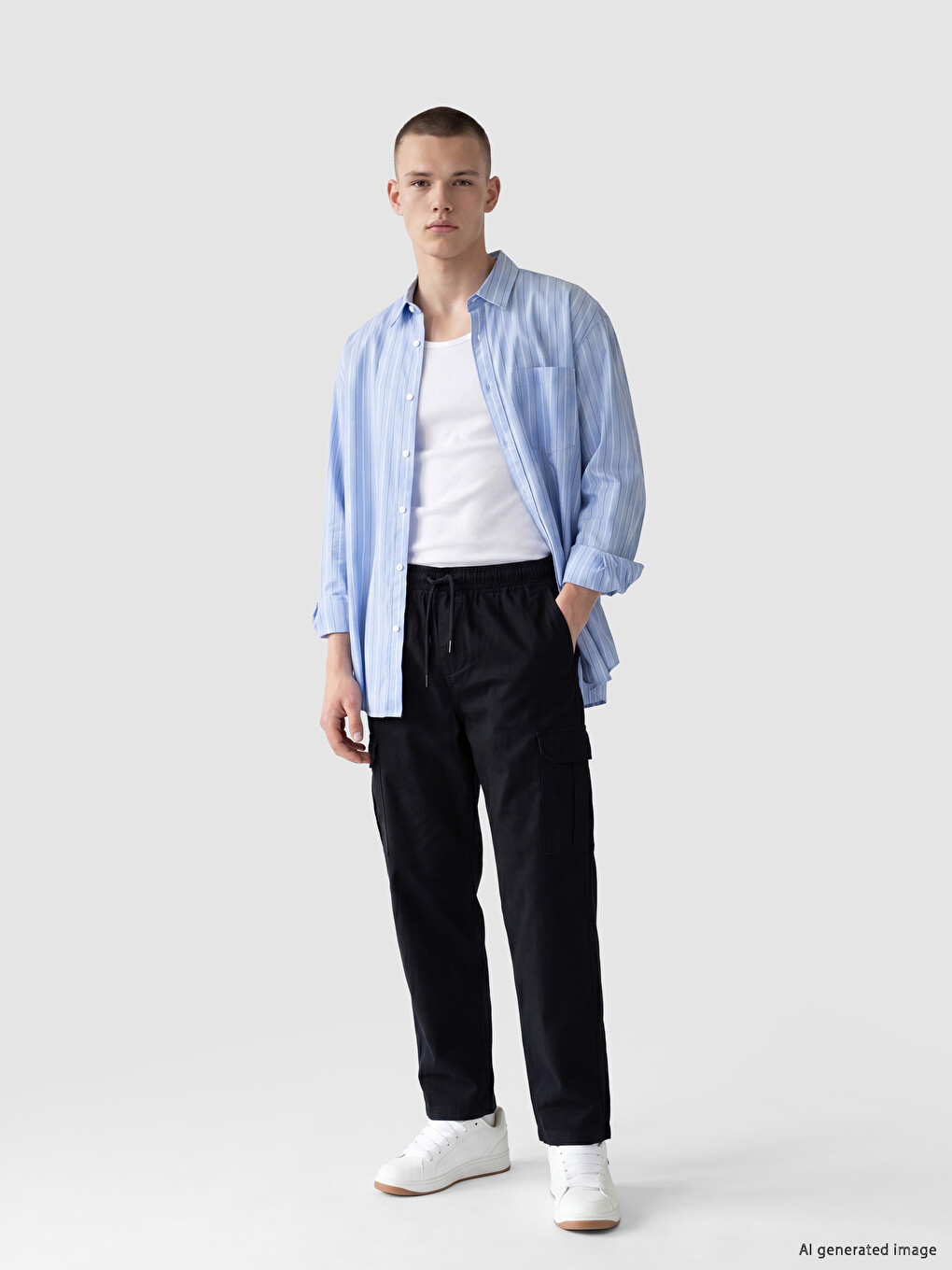 Siyah Relax Fit Erkek Kargo Pantolon-1
