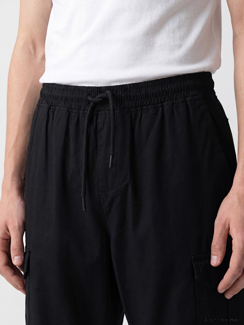 Siyah Relax Fit Erkek Kargo Pantolon-2