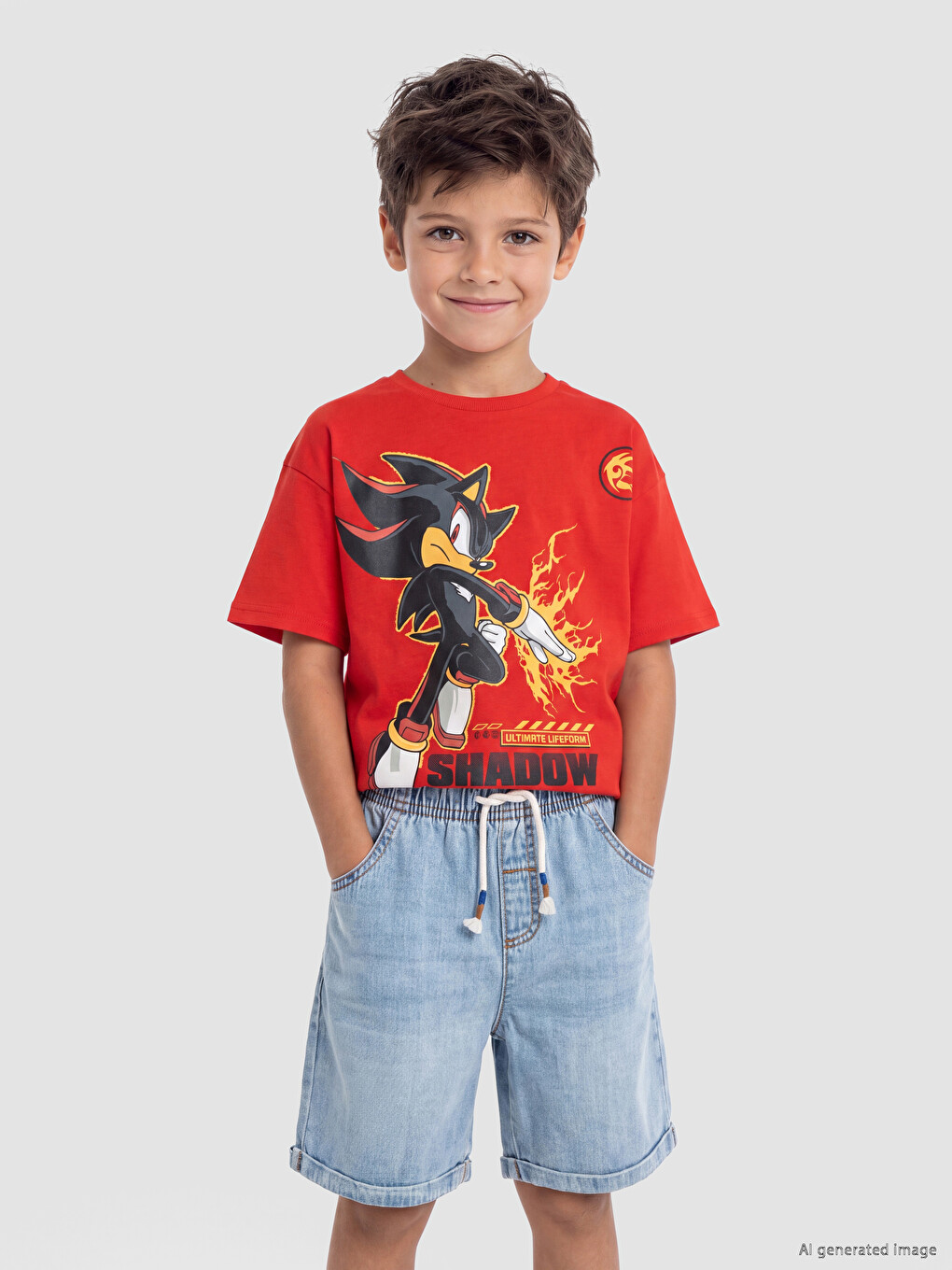 Kırmızı Sonic Baskılı Erkek Çocuk Tişört