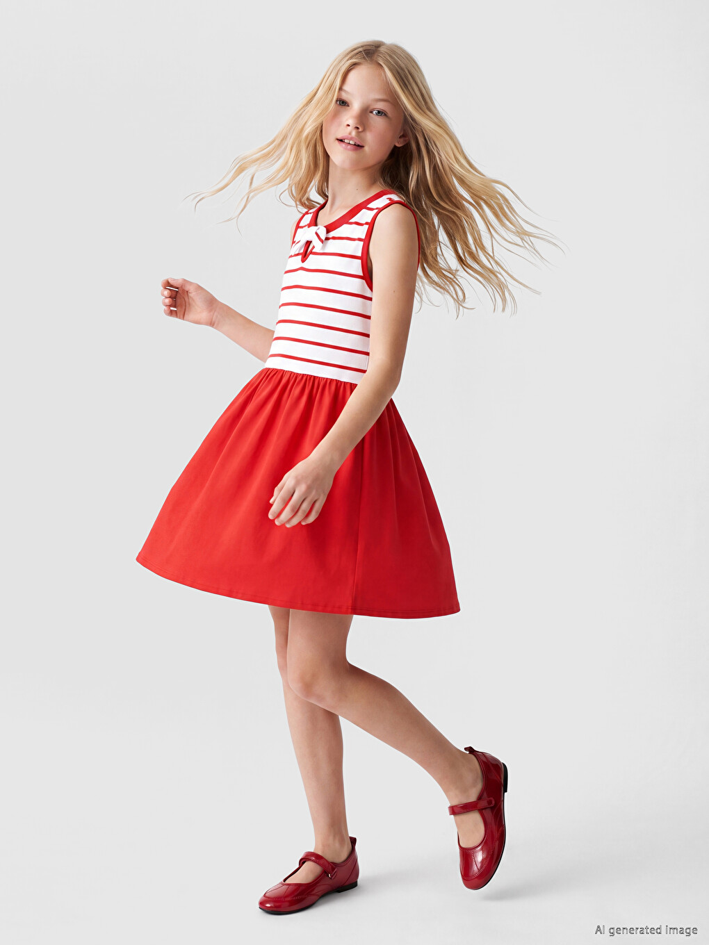 Striped Bow Detailed Girls' Dress-1