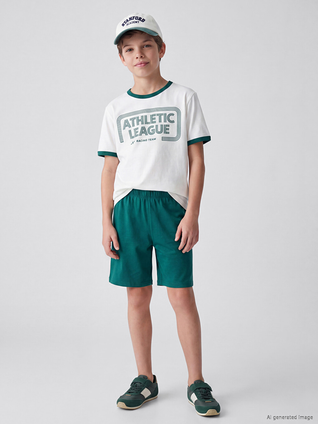Ekru Bisiklet Yaka Erkek Çocuk Şortlu Pijama Takımı-1