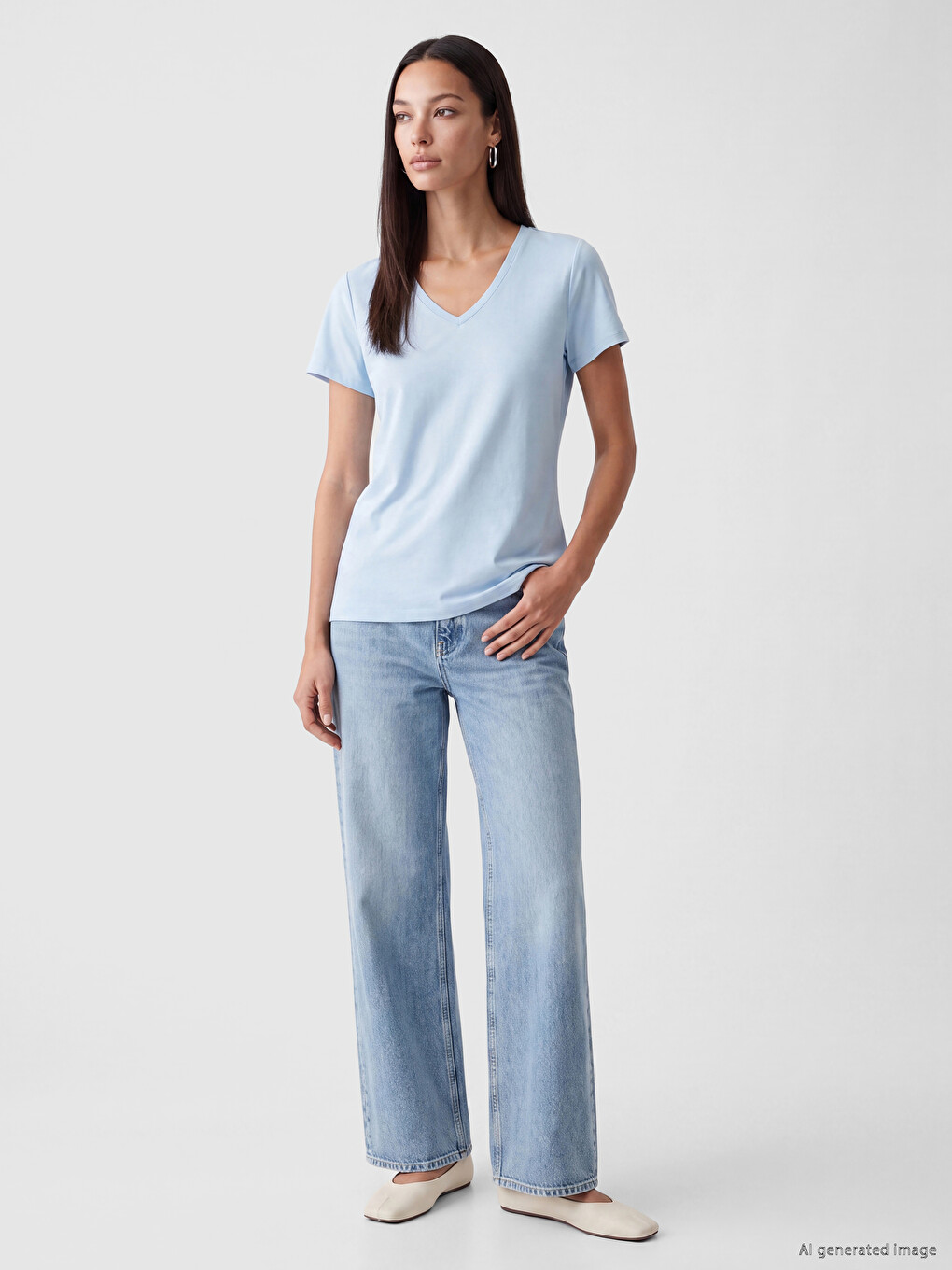 T-shirt À Encolure En V Pour Femme-1