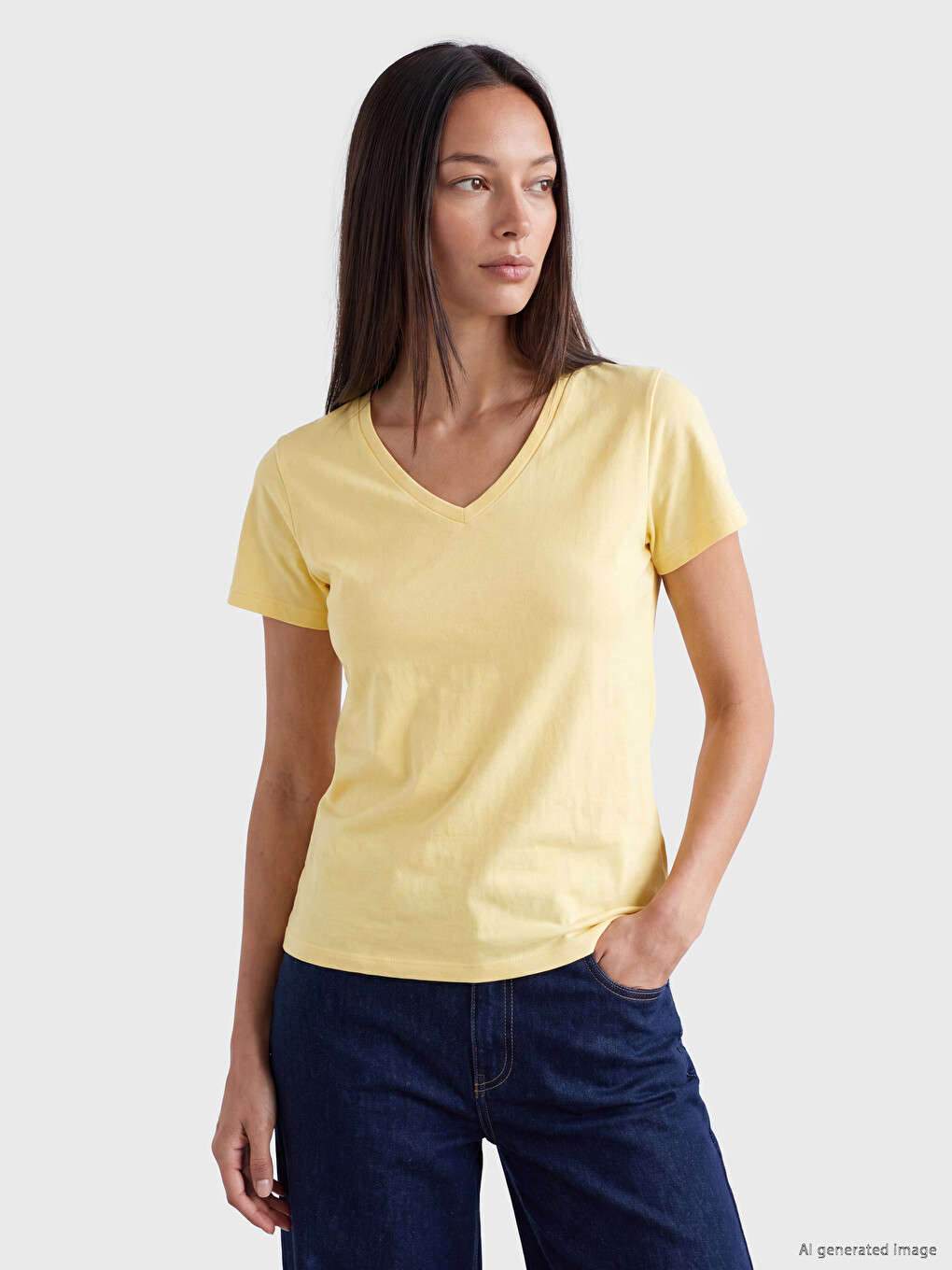 T-shirt À Encolure En V Pour Femme-1