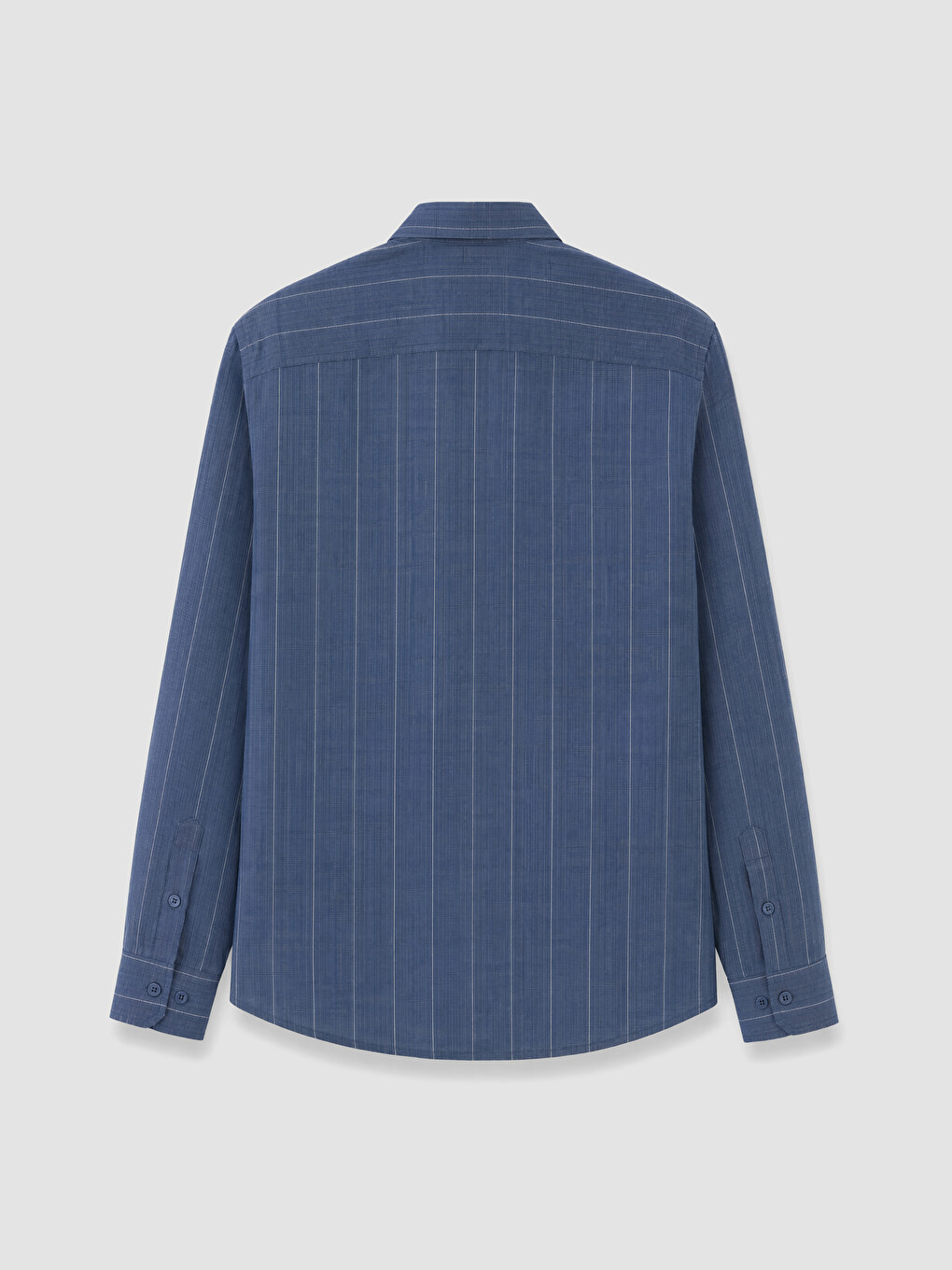 Lacivert Regular Fit Çizgili %100 Keten Erkek Gömlek-2