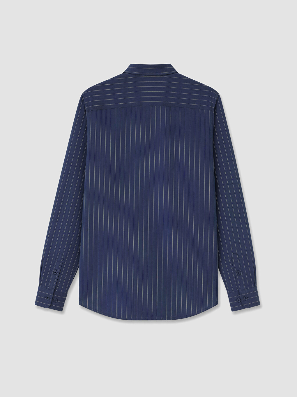 Lacivert Regular Fit Çizgili %100 Keten Erkek Gömlek-2