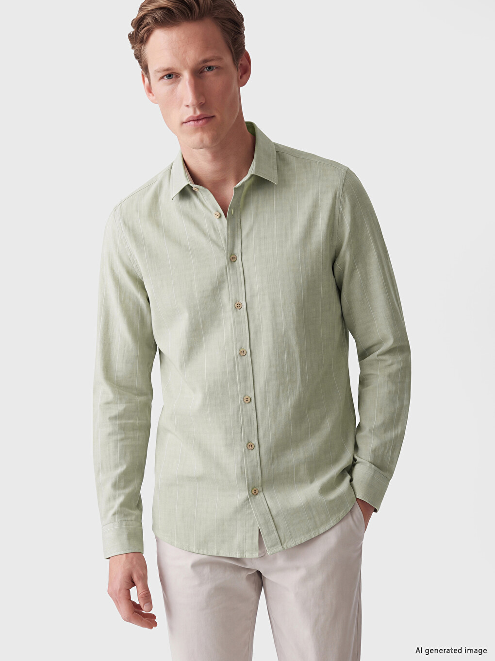Chemise Homme 100 % Lin À Rayures Coupe Régulière
