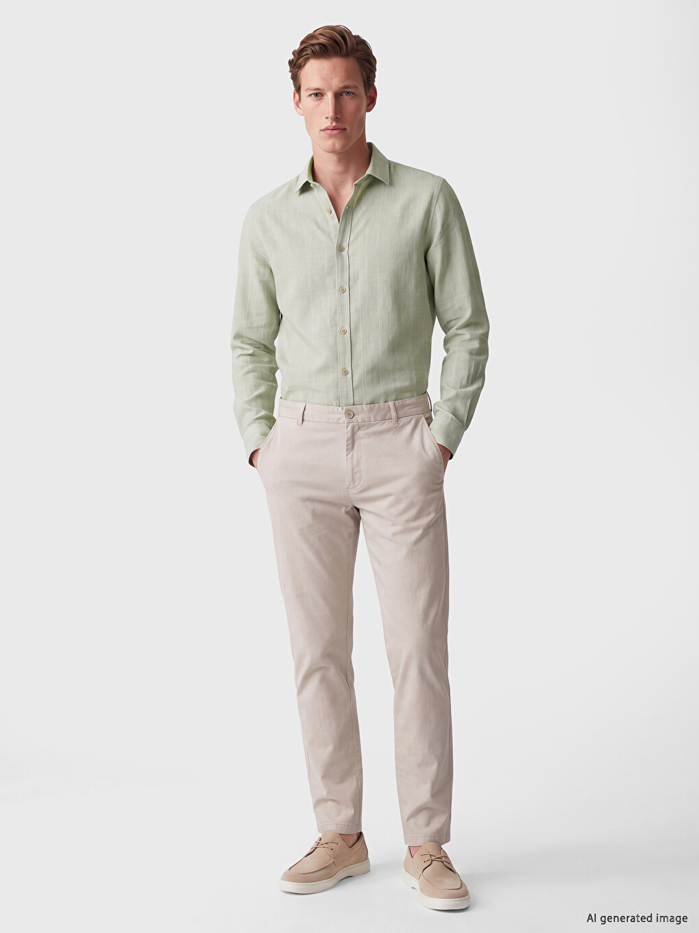 Chemise Homme 100 % Lin À Rayures Coupe Régulière-1