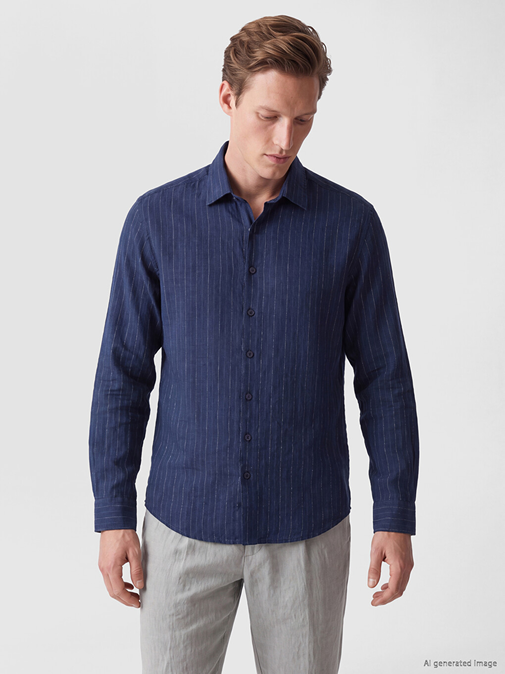 Chemise Homme 100 % Lin À Rayures Coupe Régulière