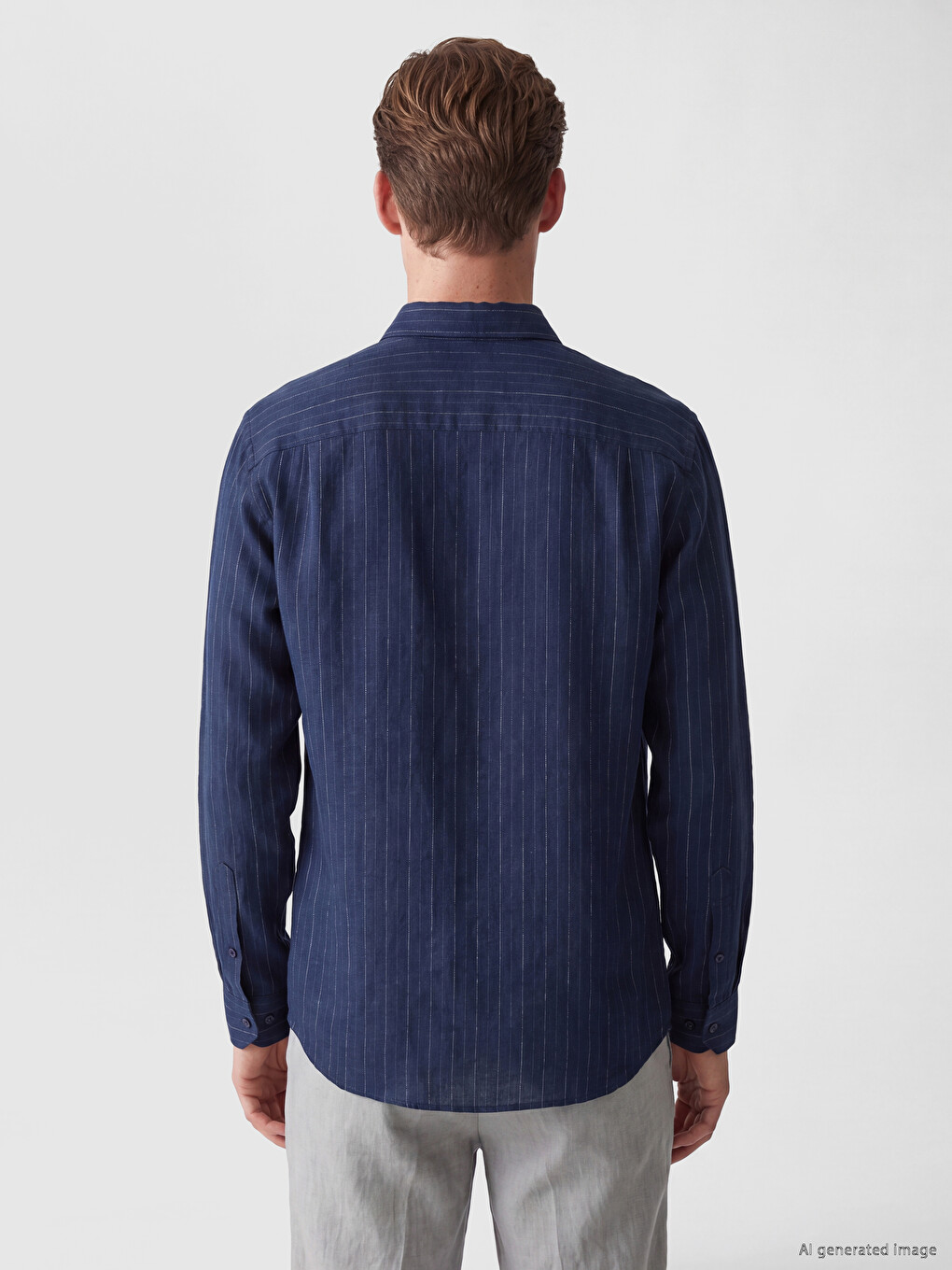 Chemise Homme 100 % Lin À Rayures Coupe Régulière-3