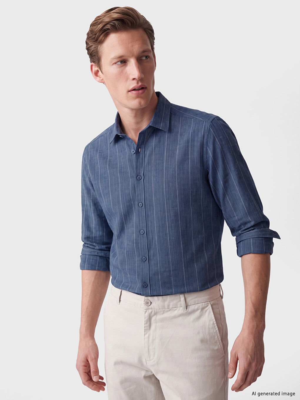 Chemise Homme 100 % Lin À Rayures Coupe Régulière