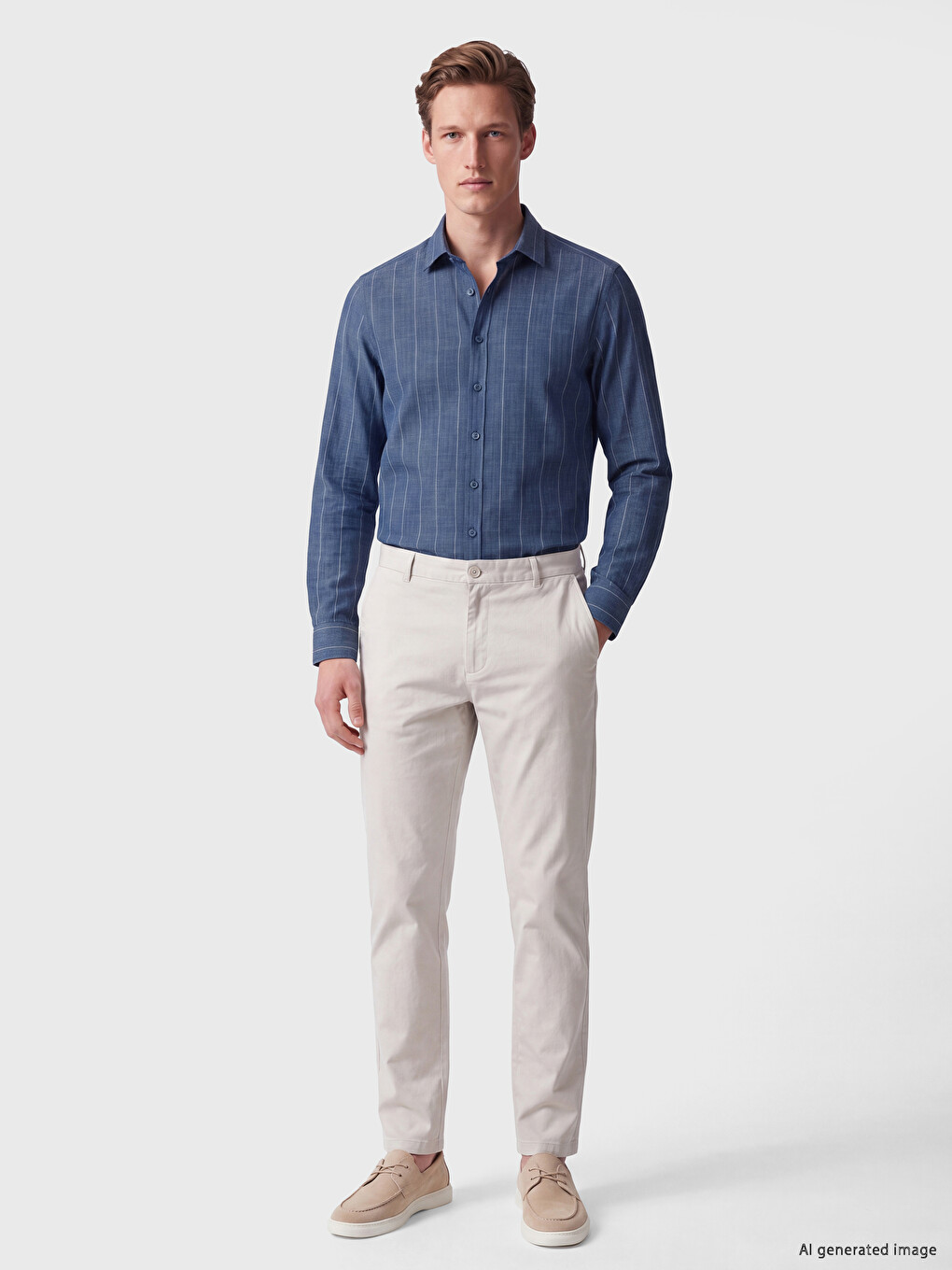 Chemise Homme 100 % Lin À Rayures Coupe Régulière-1