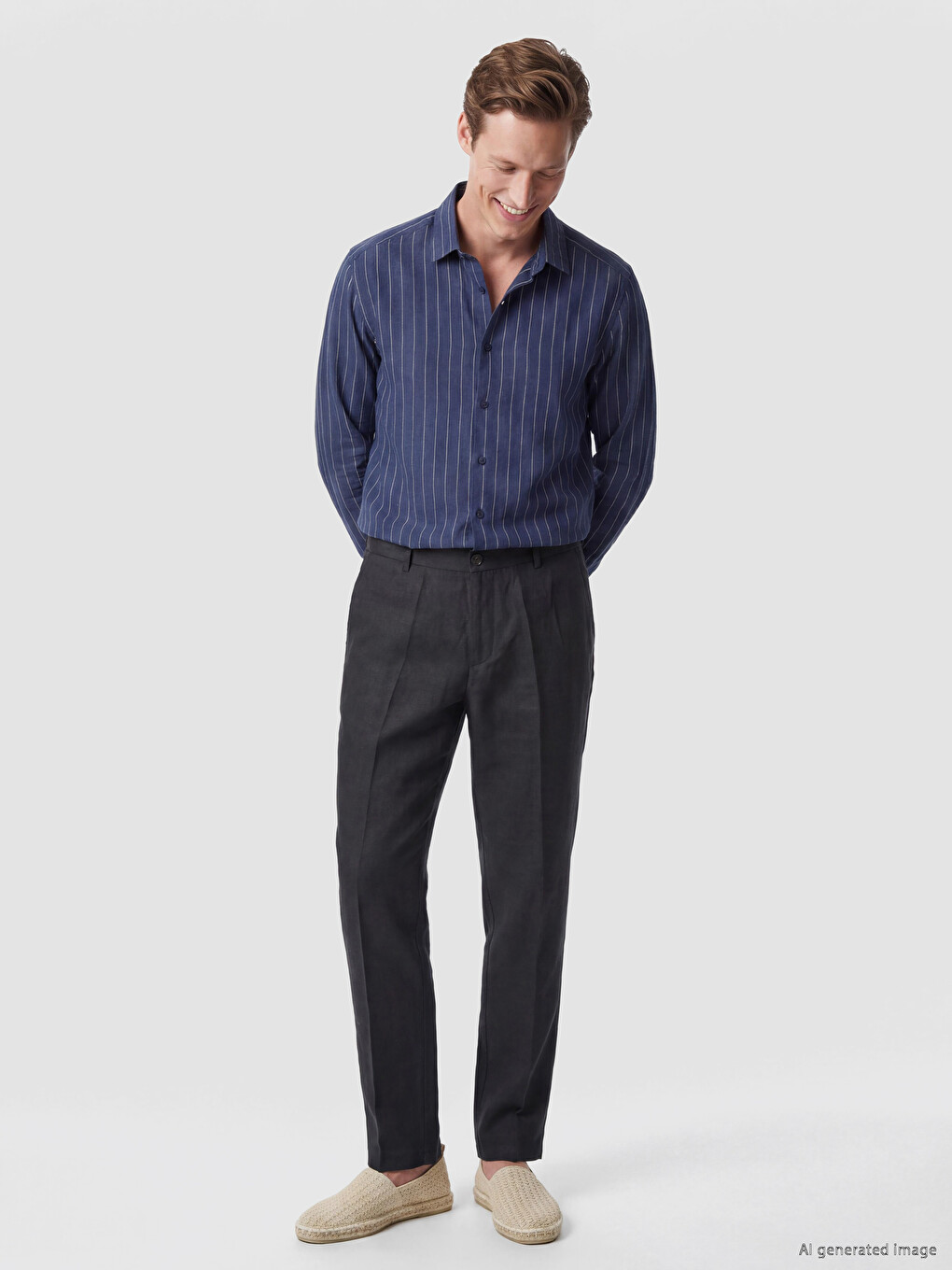 Chemise Homme 100 % Lin À Rayures Coupe Régulière-1