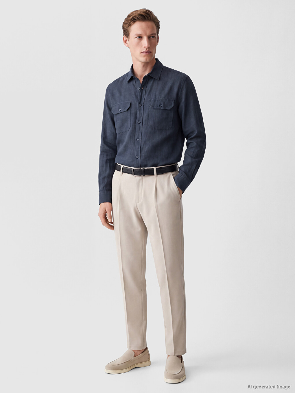Lacivert Regular Fit %100 Keten Erkek Gömlek-1