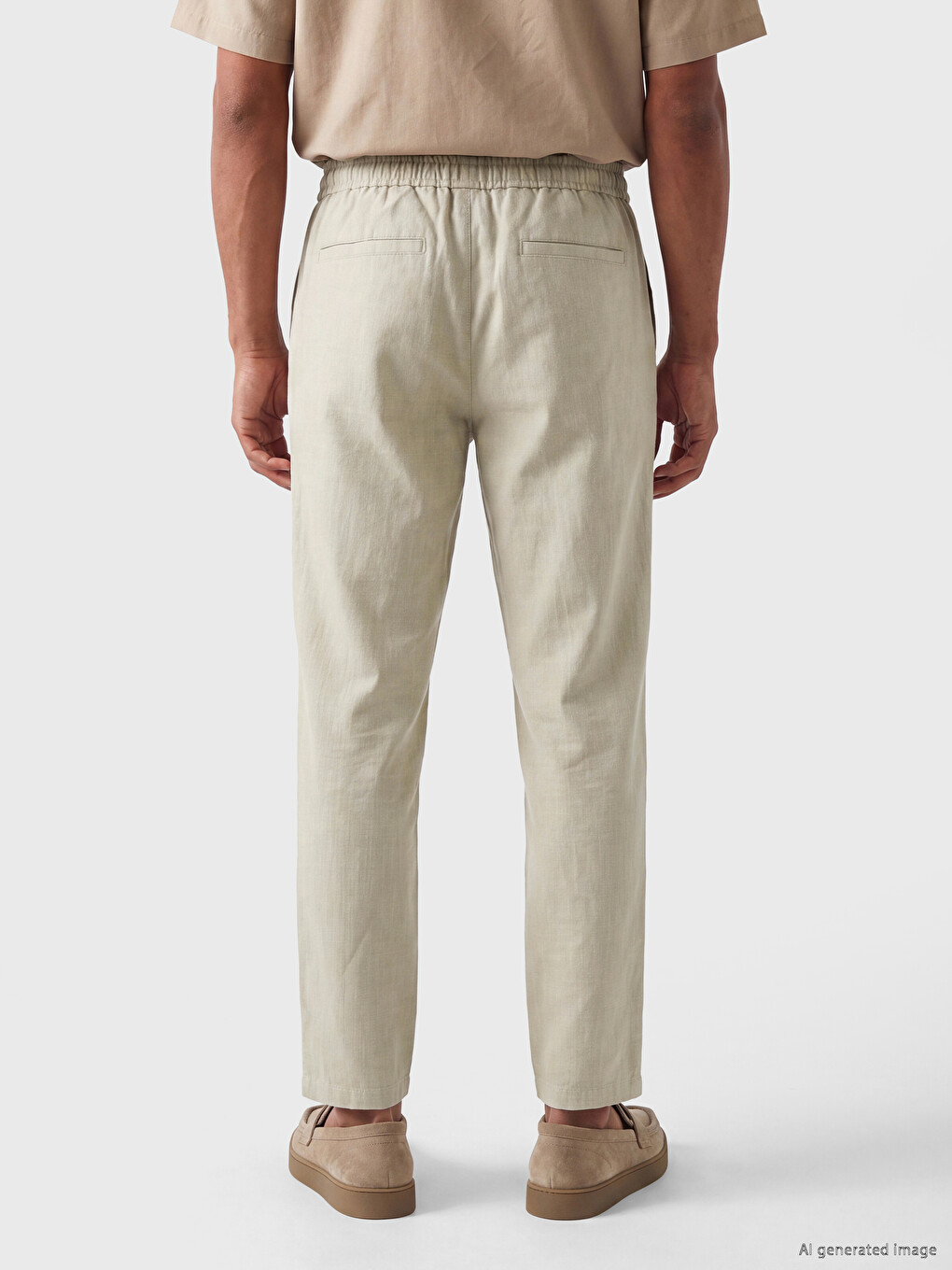 Bej Regular Fit Keten Görünümlü Erkek Pantolon-3