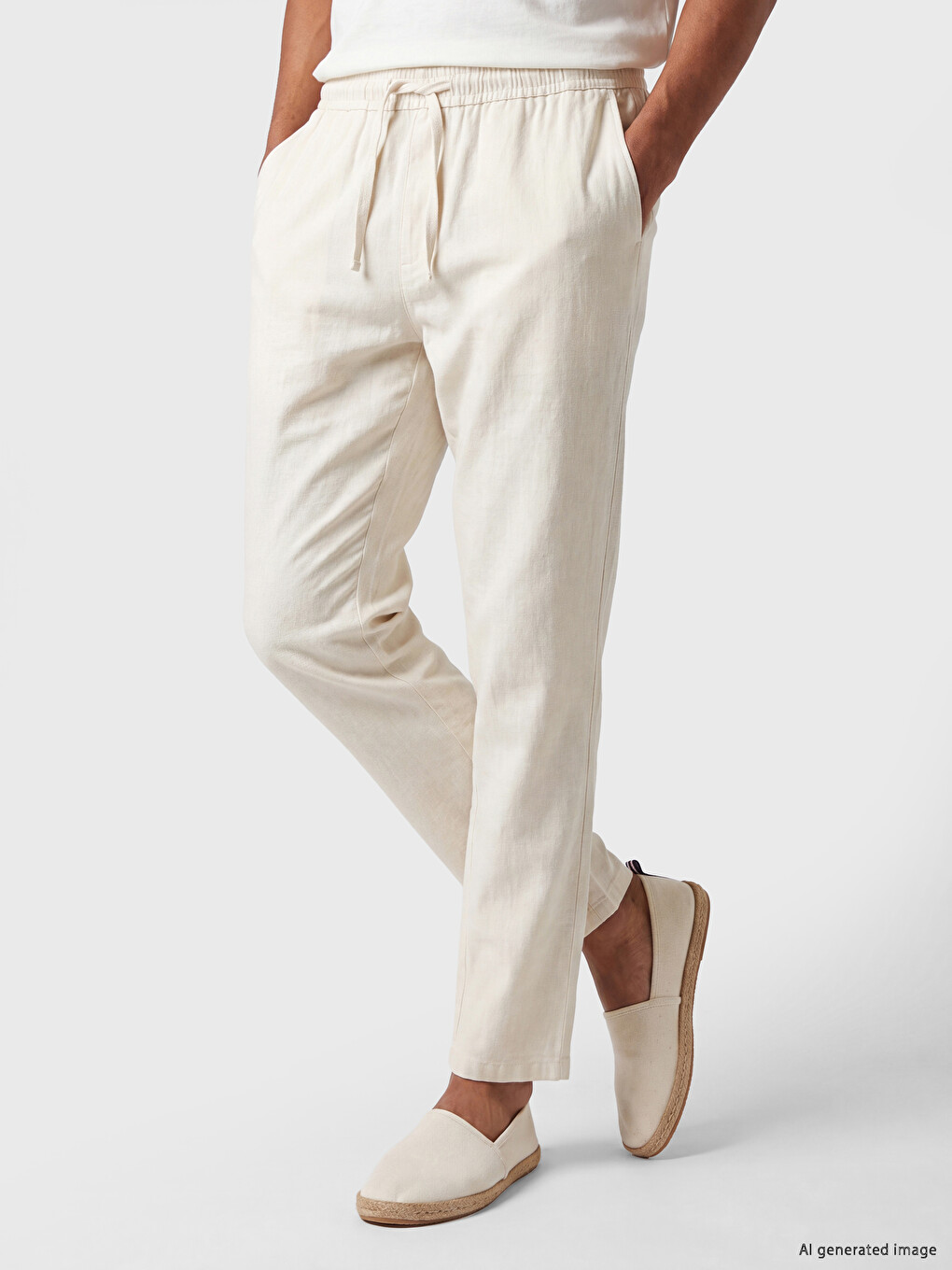 Regular Fit Keten Görünümlü Erkek Pantolon