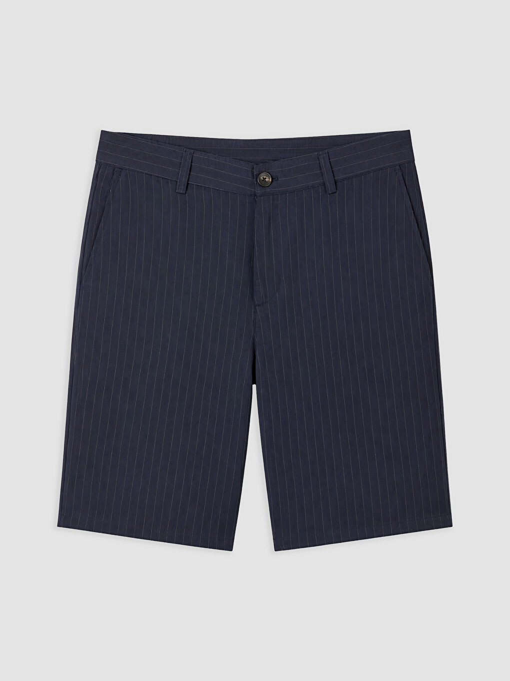 Lacivert Regular Fit Keten Karışımlı Erkek Şort