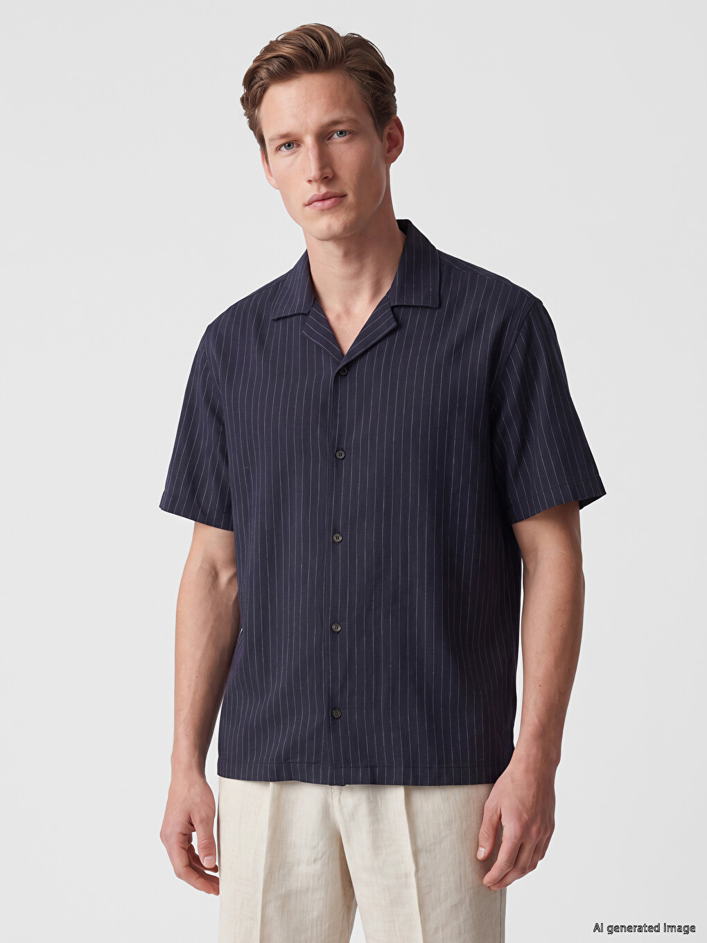 Chemise Homme À Rayures En Mélange De Lin Coupe Régulière