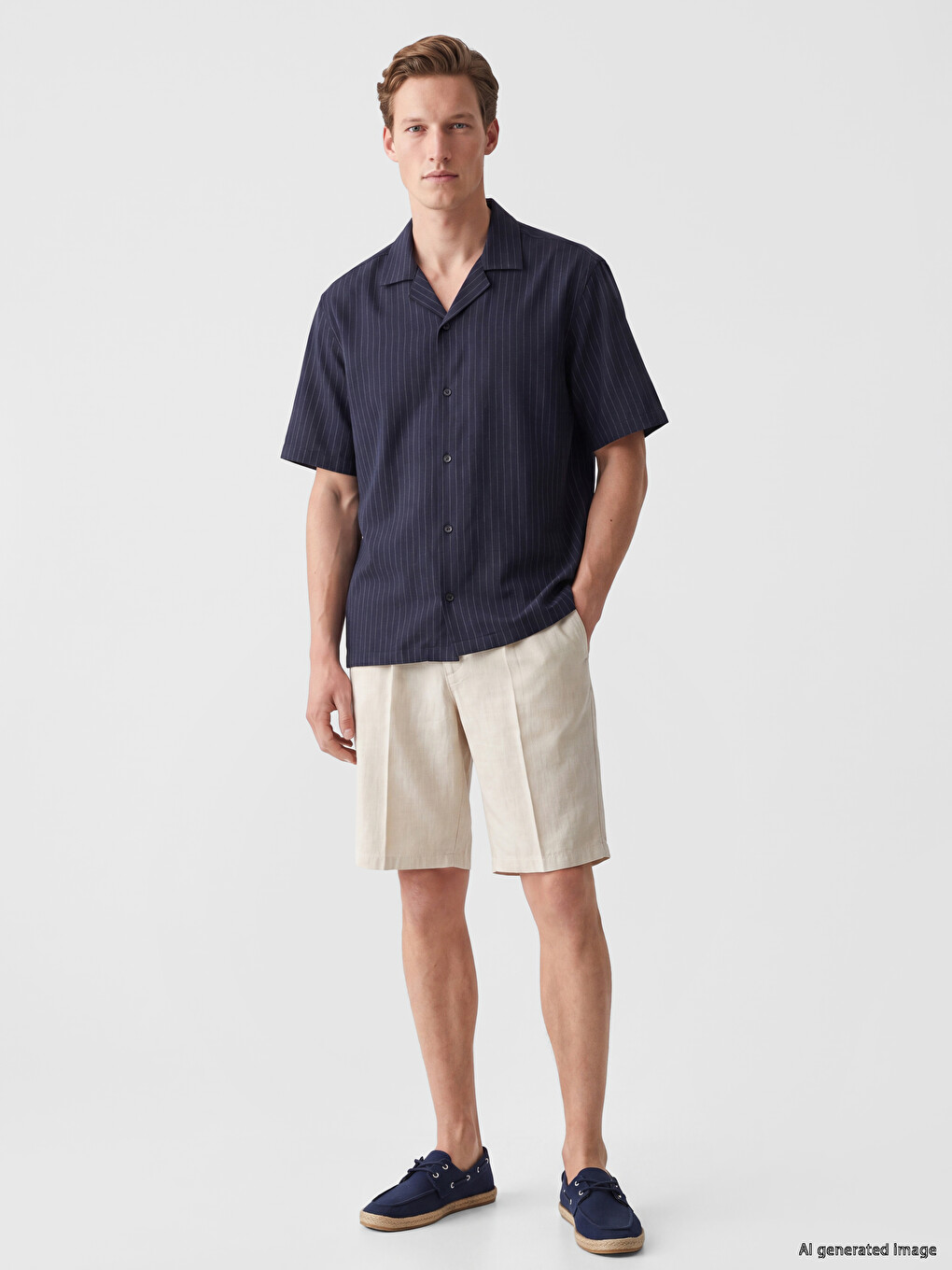 Chemise Homme À Rayures En Mélange De Lin Coupe Régulière-1