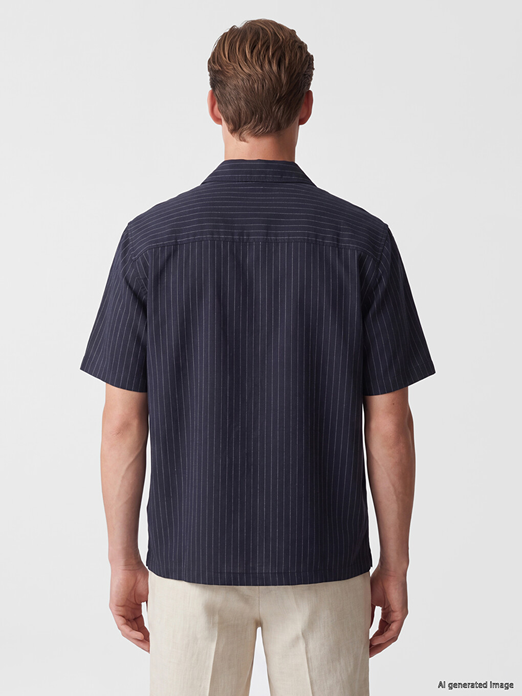 Chemise Homme À Rayures En Mélange De Lin Coupe Régulière-3
