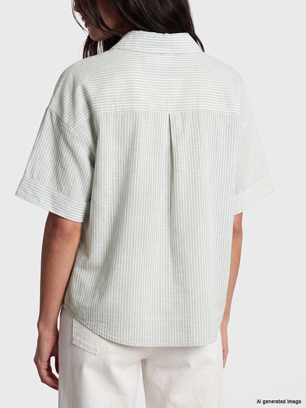 Yeşil Çizgili Oversize Kadın Gömlek-3