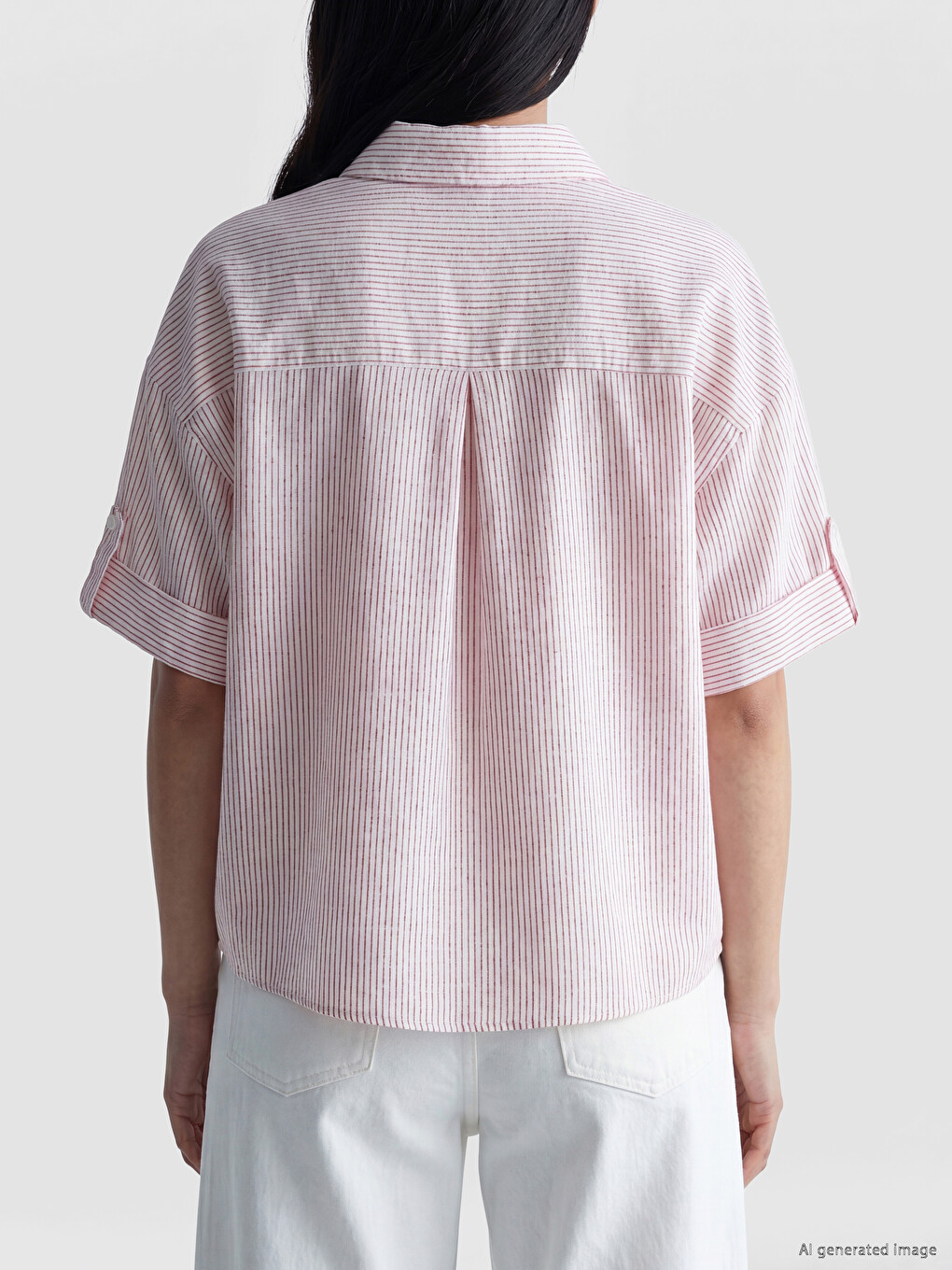 Kırmızı Çizgili Oversize Kadın Gömlek-3