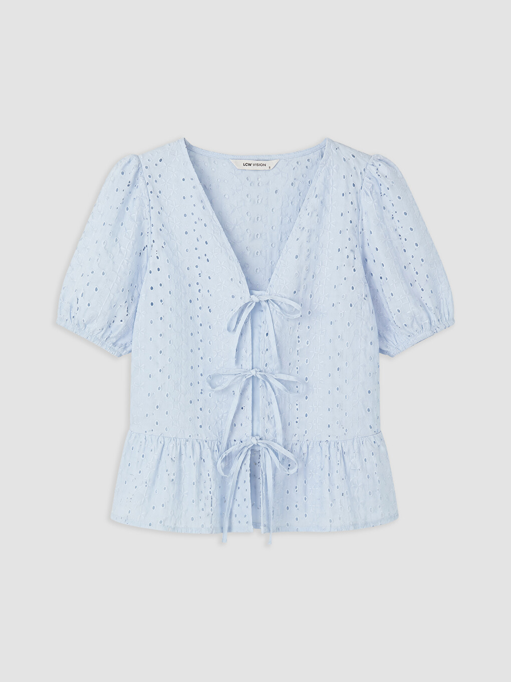 Mavi Brode Bağlamalı Peplum Bluz