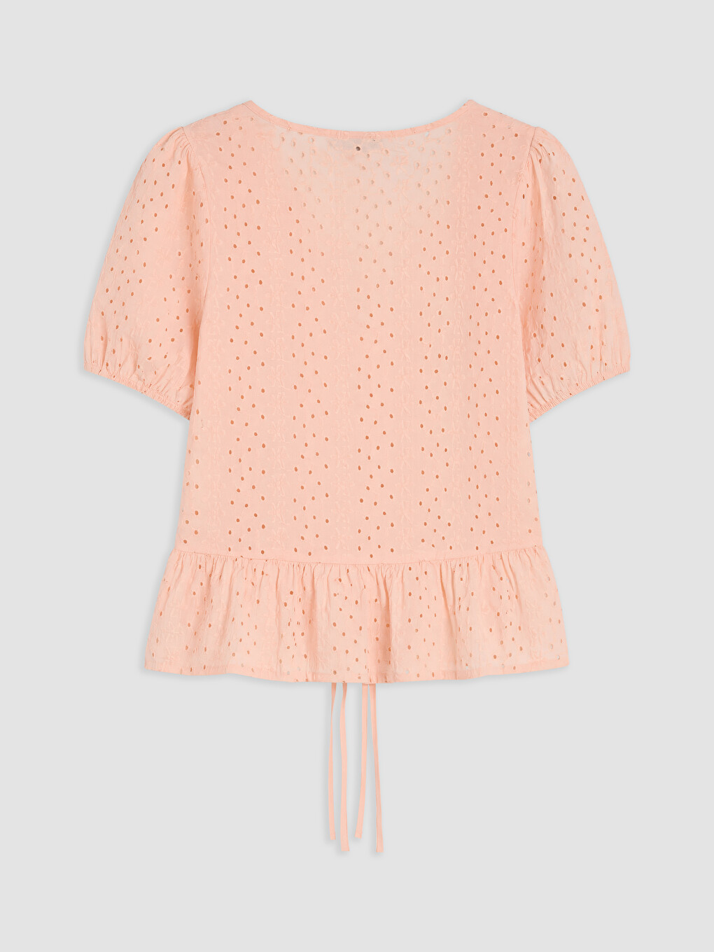 Pembe Brode Bağlamalı Peplum Bluz-1