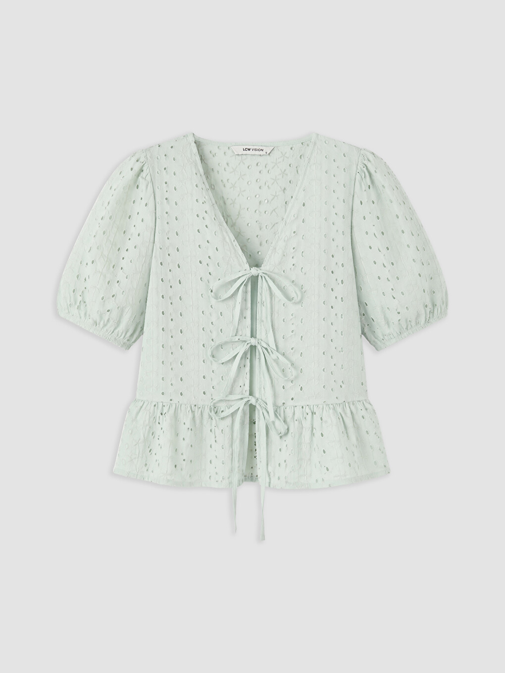 Yeşil Brode Bağlamalı Peplum Bluz