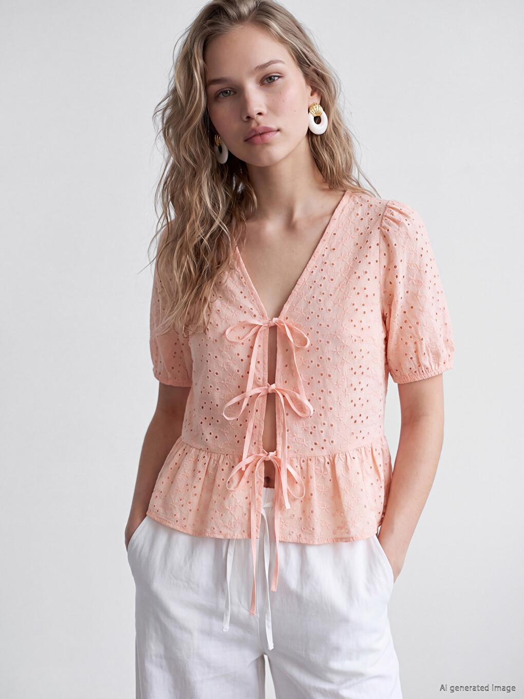 Blouse Péplum À Nouer En Broderie
