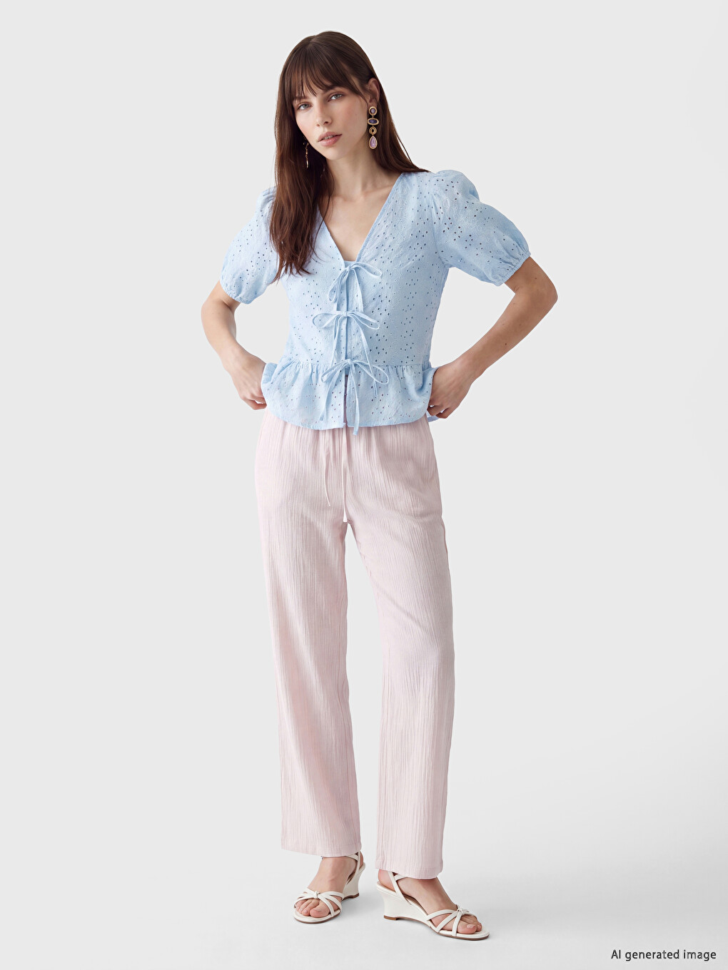 Broderie Tie-up Peplum Blouse-1