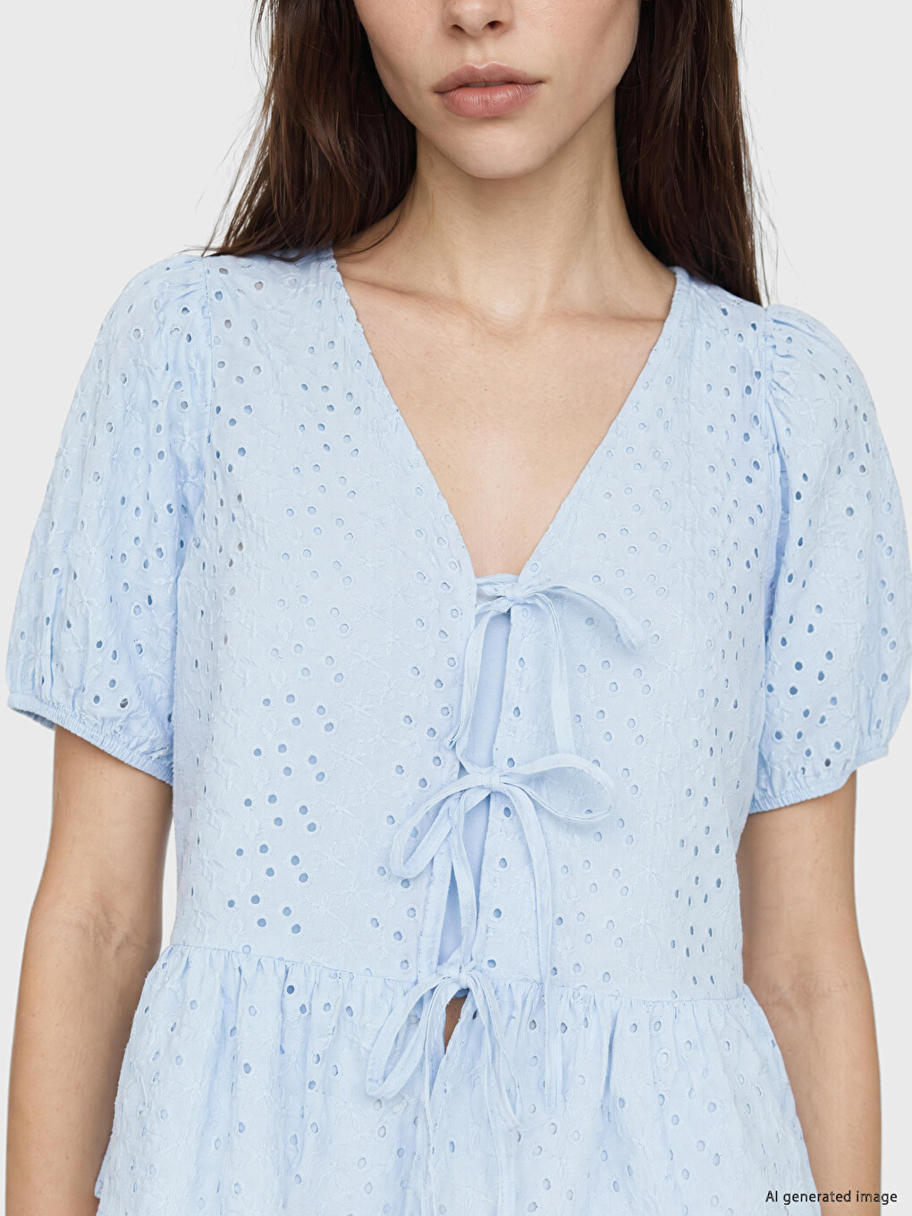 Broderie Tie-up Peplum Blouse-2