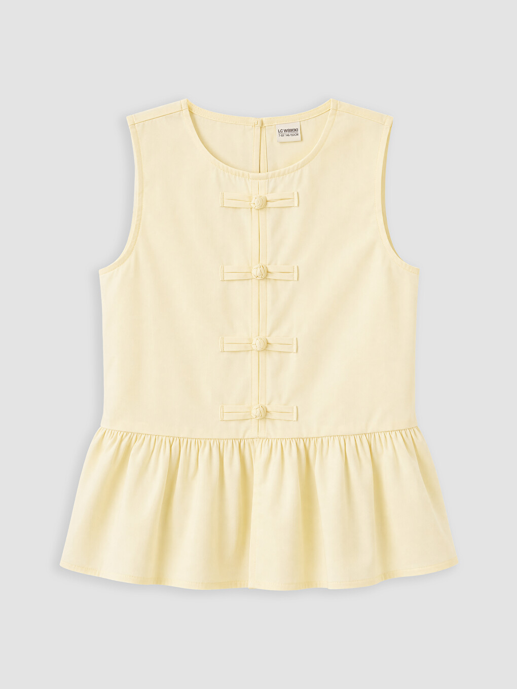 Sarı Düğme Detaylı Kız Çocuk Peplum Gömlek