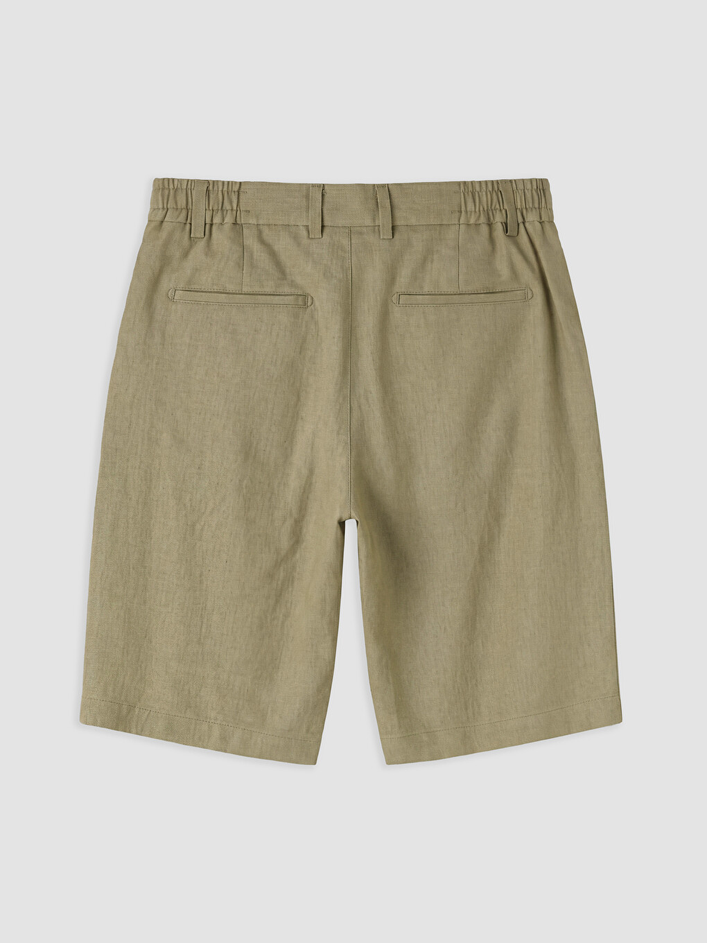 Haki Regular Fit Keten Karışımlı Erkek Şort-1