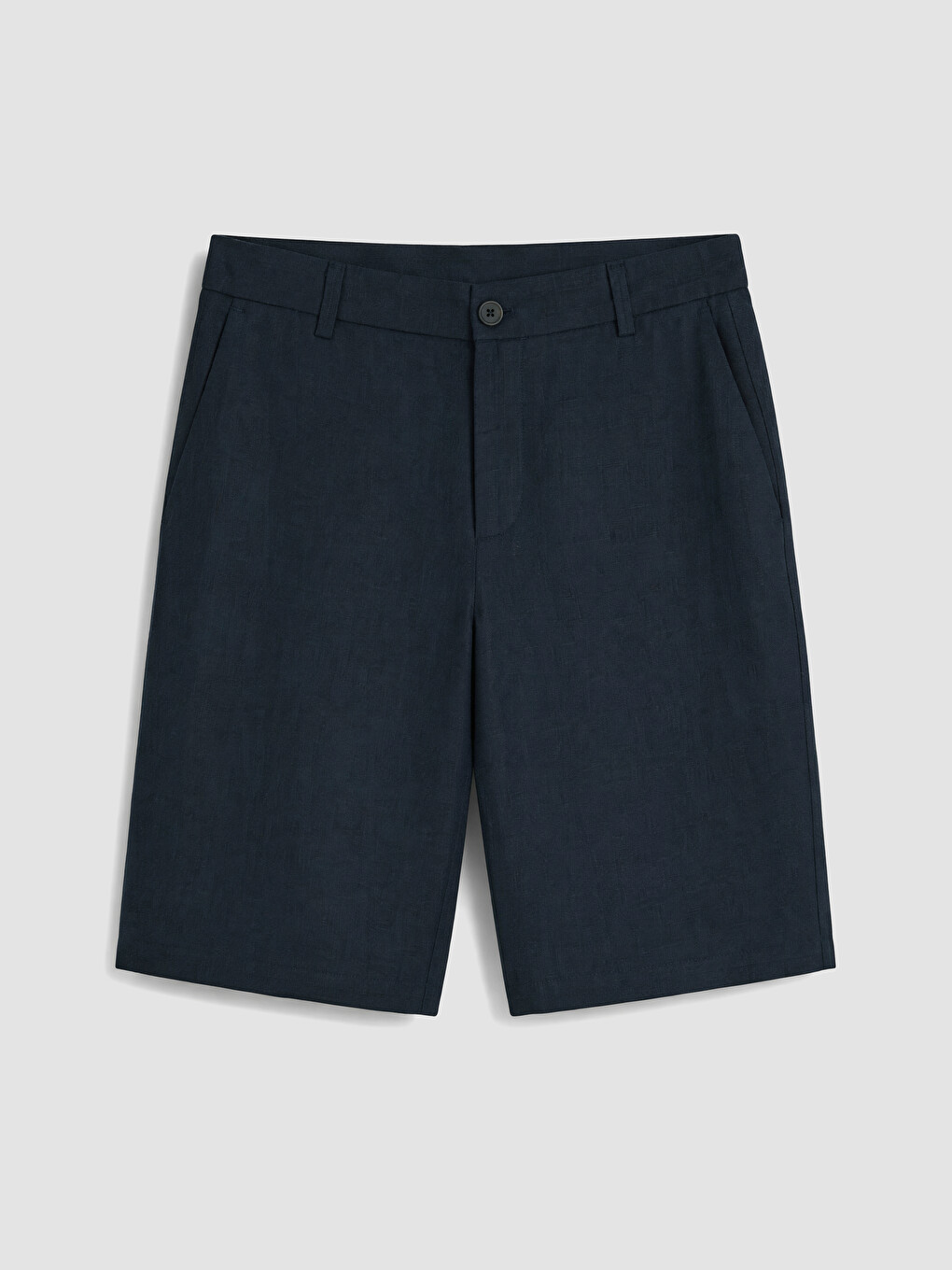 Lacivert Regular Fit Keten Karışımlı Erkek Şort-4