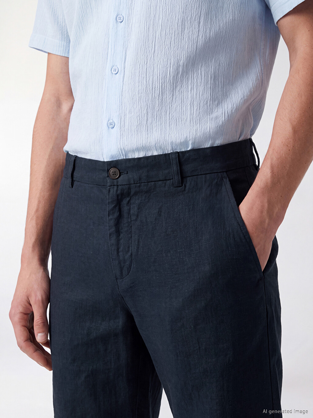Lacivert Regular Fit Keten Karışımlı Erkek Şort-2