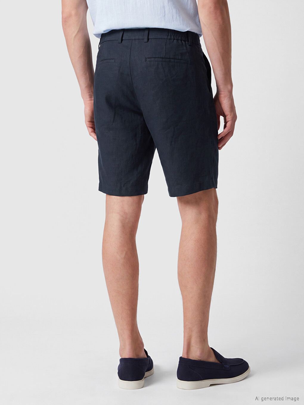 Lacivert Regular Fit Keten Karışımlı Erkek Şort-3