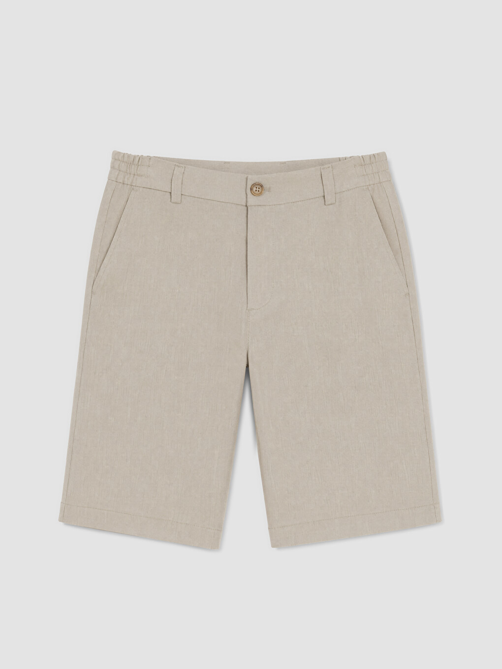 Gri Regular Fit Keten Karışımlı Erkek Şort