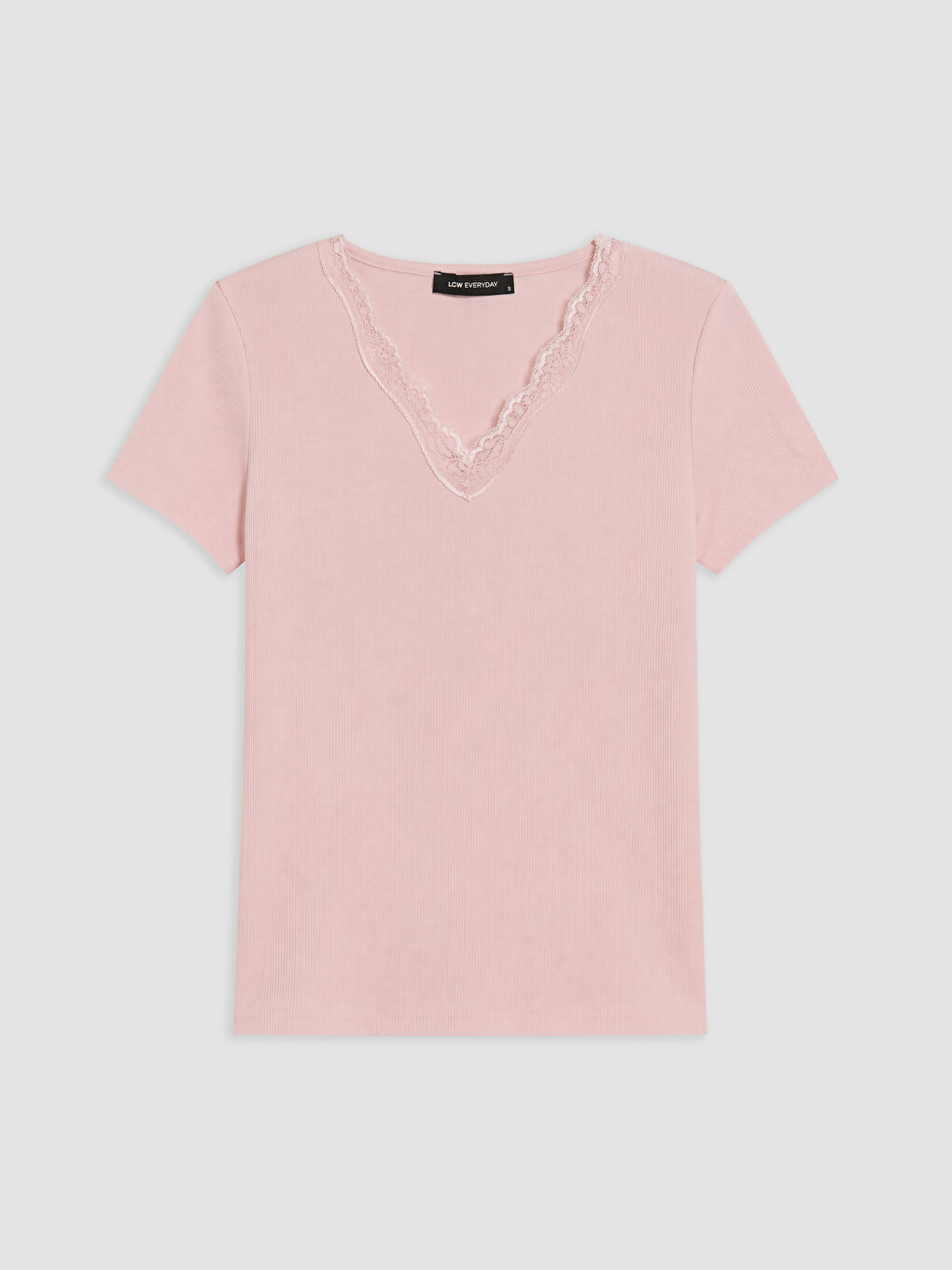 Pembe V Yaka Dantel Detaylı Bluz-4