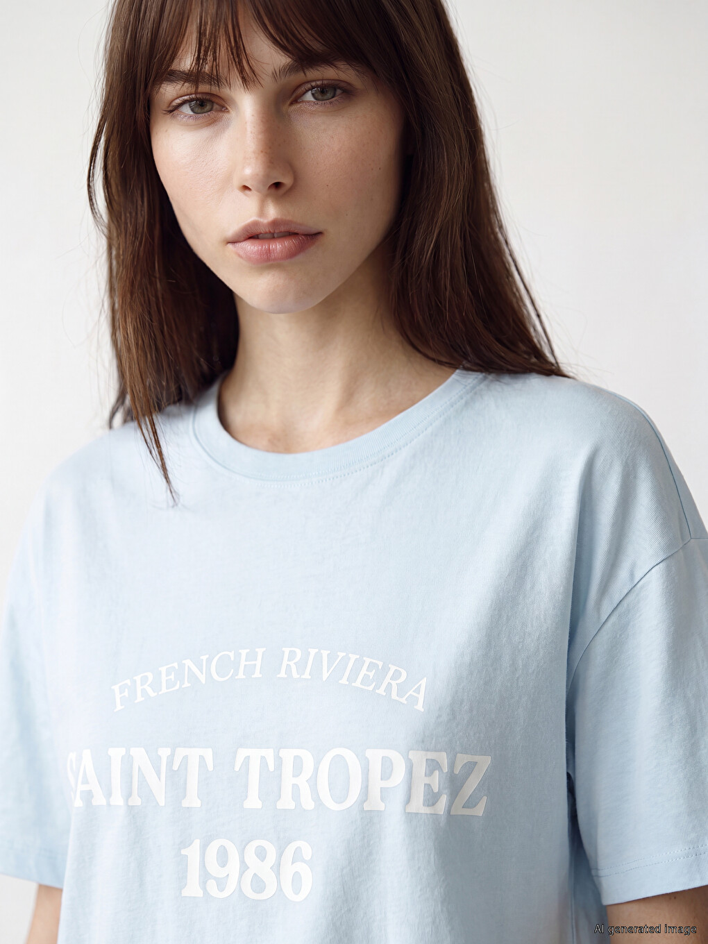 Mavi Saint Tropez Baskılı %100 Pamuklu Kadın Tişört-2