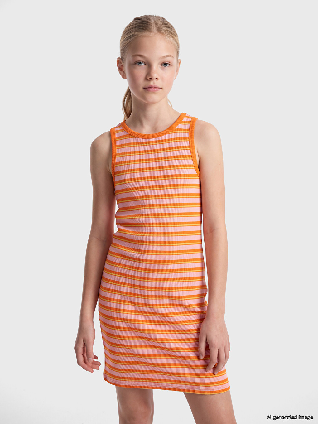 Striped Ribbed Girls' Dress-1