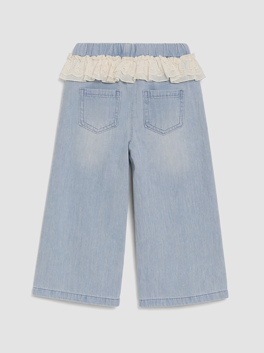 Mavi Wideleg Fırfırlı Kız Çocuk Jean Pantolon-3