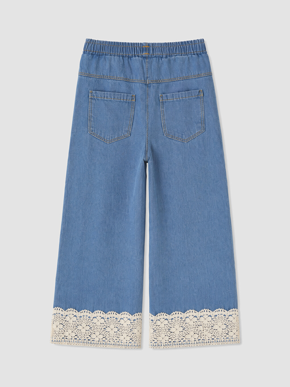 İndigo Dantel Detaylı Kız Çocuk Jean Pantolon-3