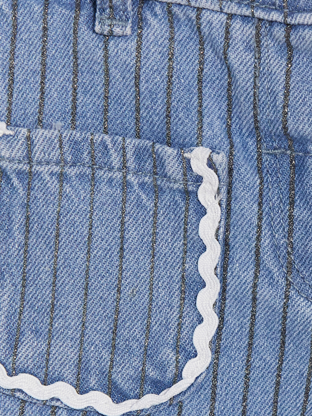 İndigo Wideleg Simli Çizgili Kız Çocuk Jean Pantolon-1
