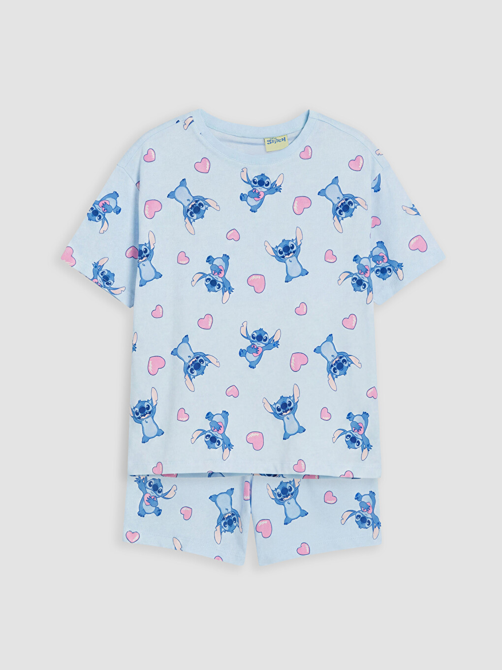 Mavi Stitch Baskılı Kız Çocuk Şortlu Pijama Takımı