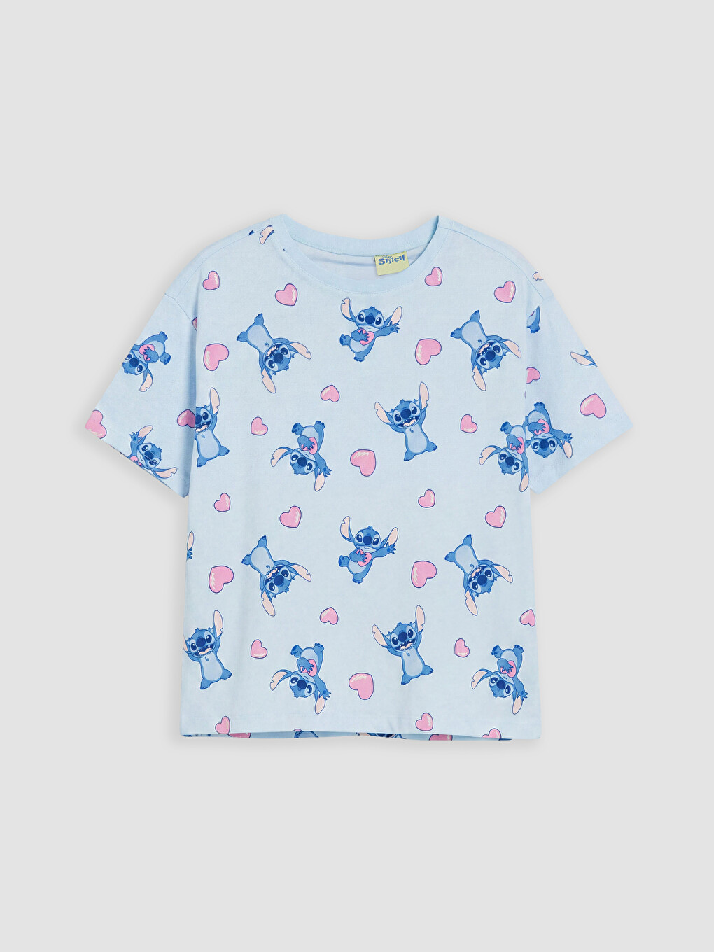 Mavi Stitch Baskılı Kız Çocuk Şortlu Pijama Takımı-1