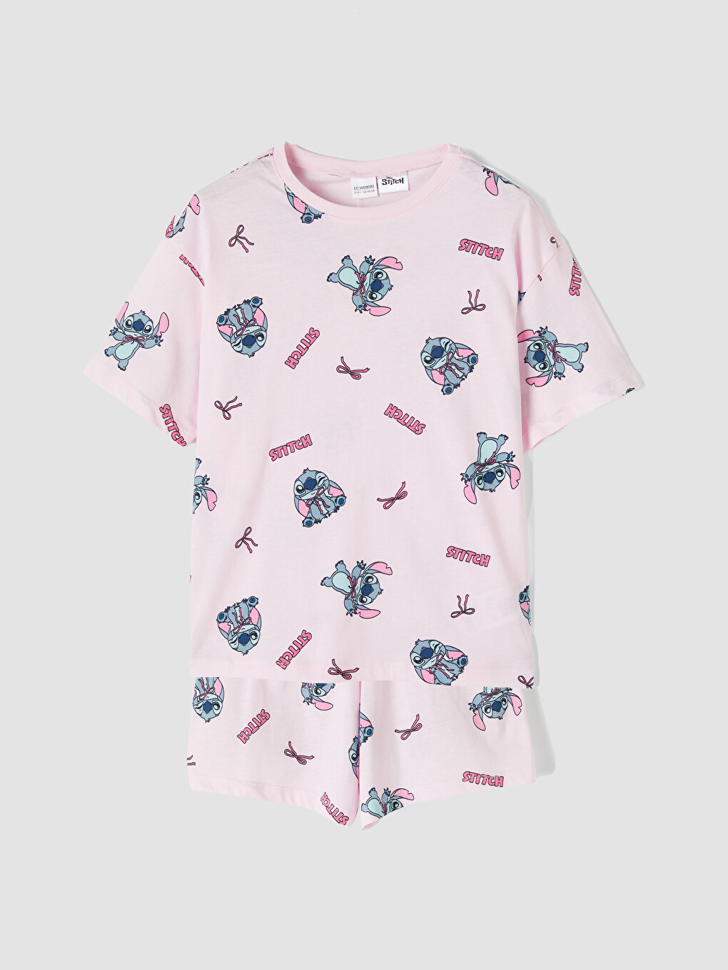 Pembe Stitch Baskılı Kız Çocuk Şortlu Pijama Takımı