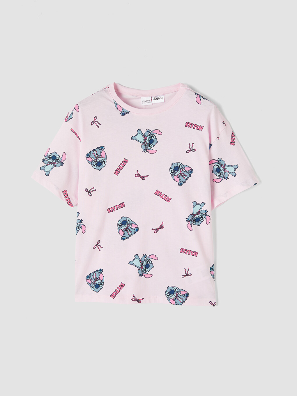 Pembe Stitch Baskılı Kız Çocuk Şortlu Pijama Takımı-1